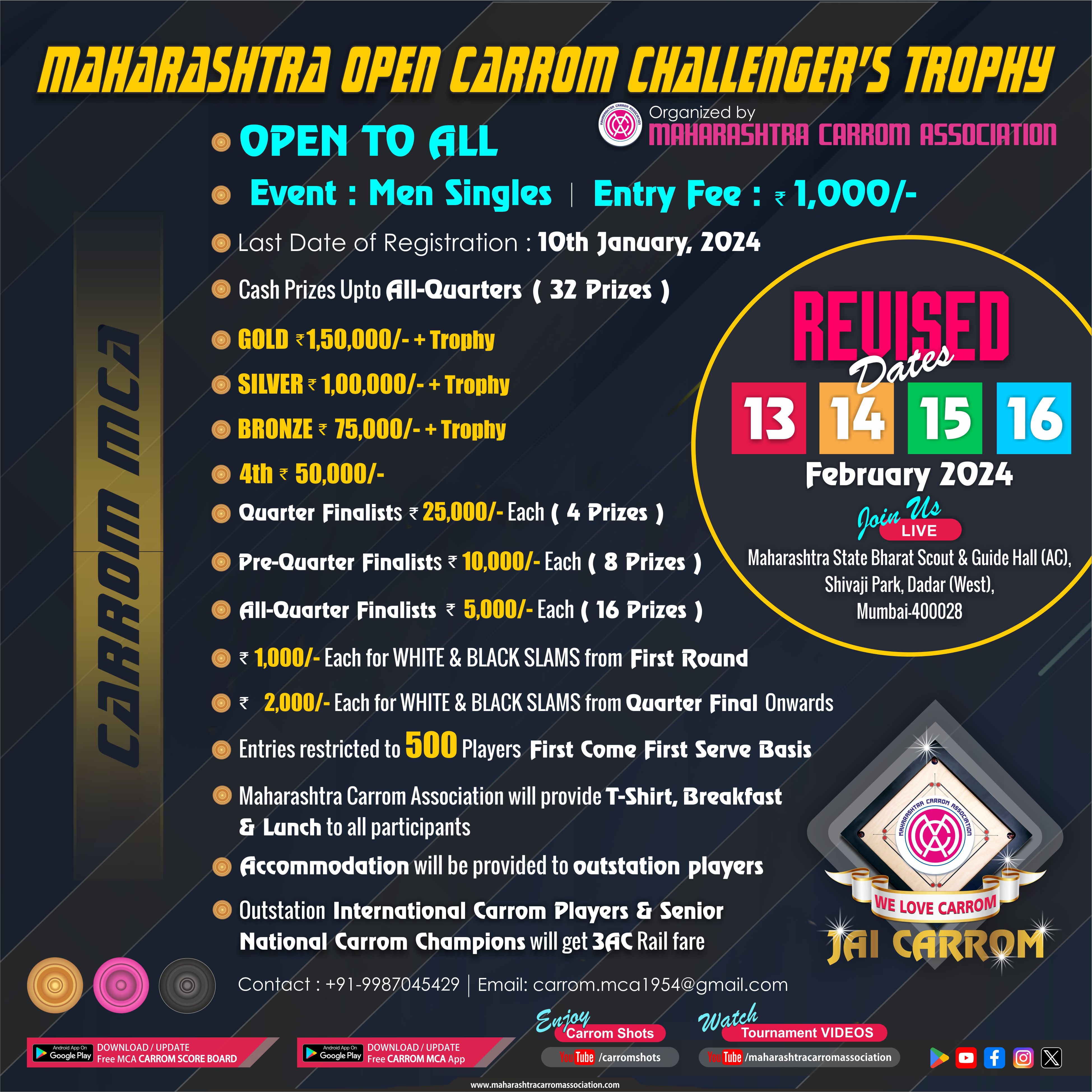 Maharashtra Open Carrom Challenger's Trophy 2023-24